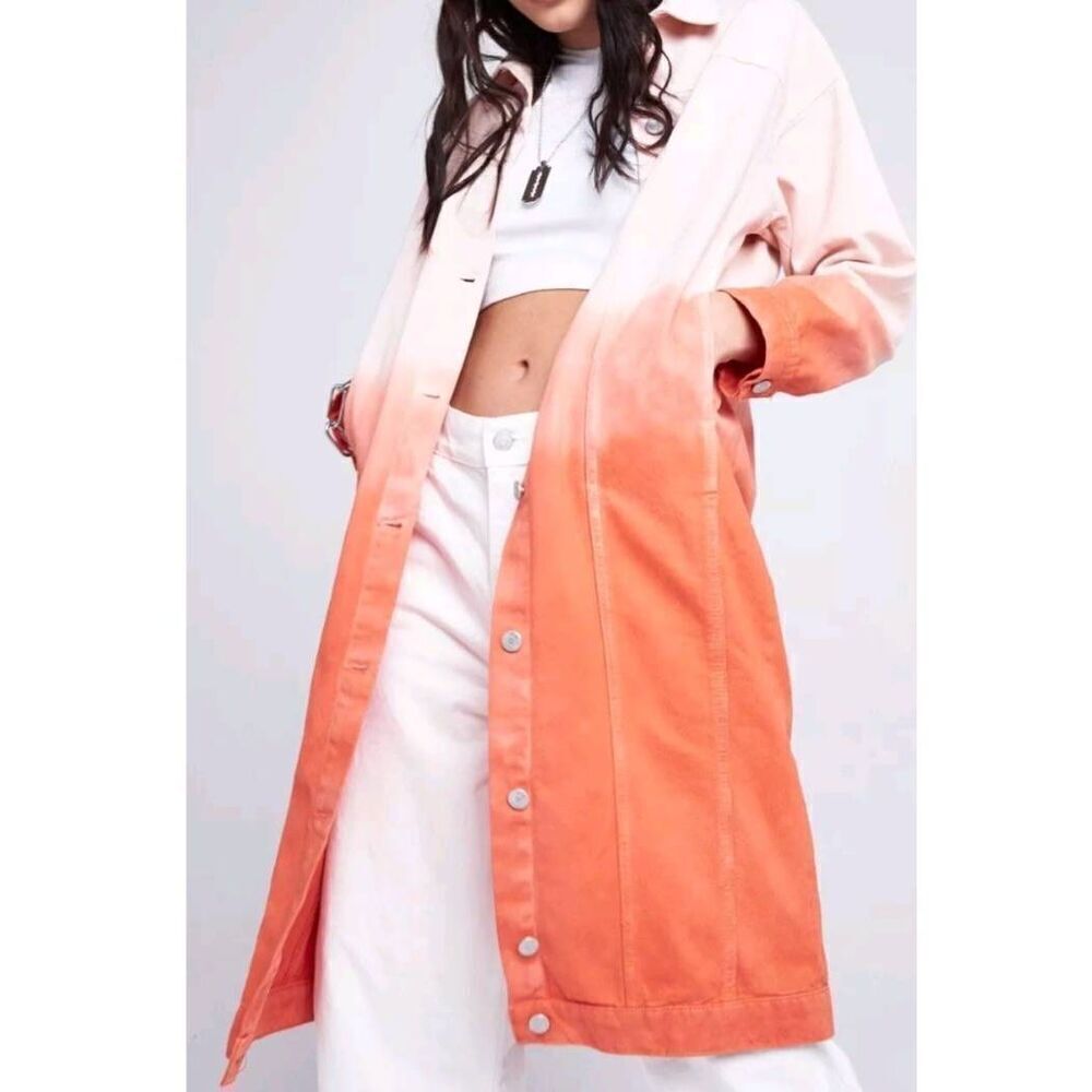 JADED LONDON LONG DENIM COAT OMBRE pink/white sz S/M